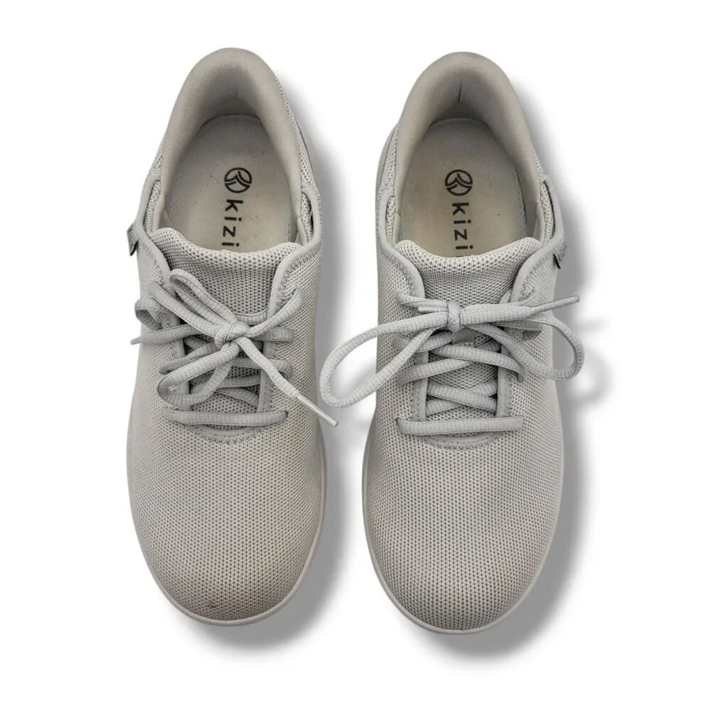 Kizik Madrid Eco Knit Sneakers Womens 9 STAINed‎ Pebble Grey Hands Free
